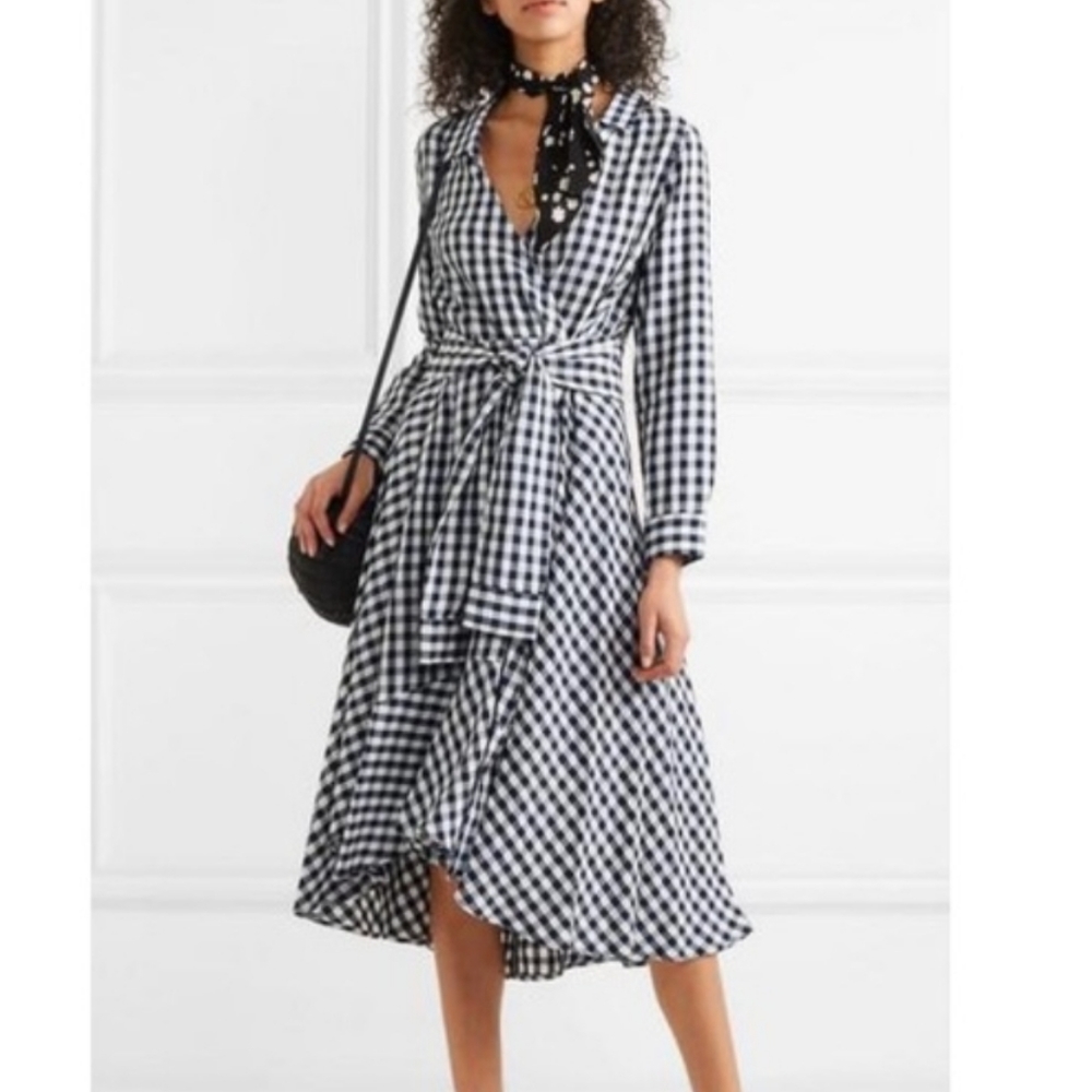 MAJE Navy Blue White Gingham Raprita Dress - S